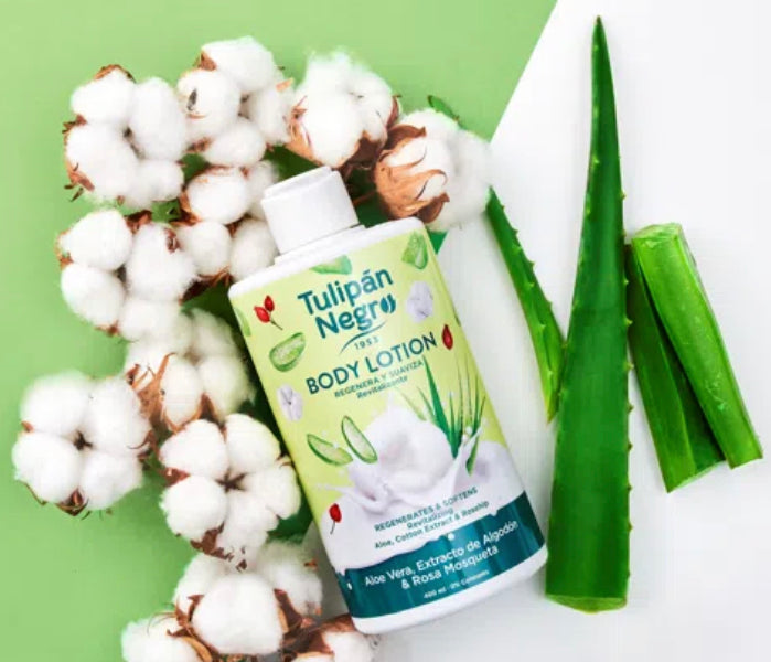 Body Lotion Tulipán Negro Aloe Vera, Algodón & Rosa Mosqueta 400 ml