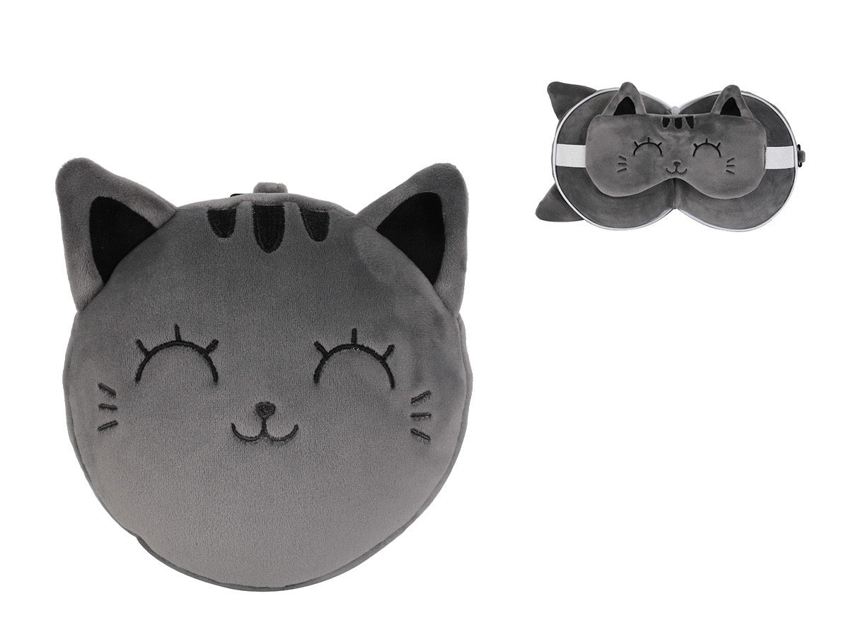 Almohada con antifaz gato gris