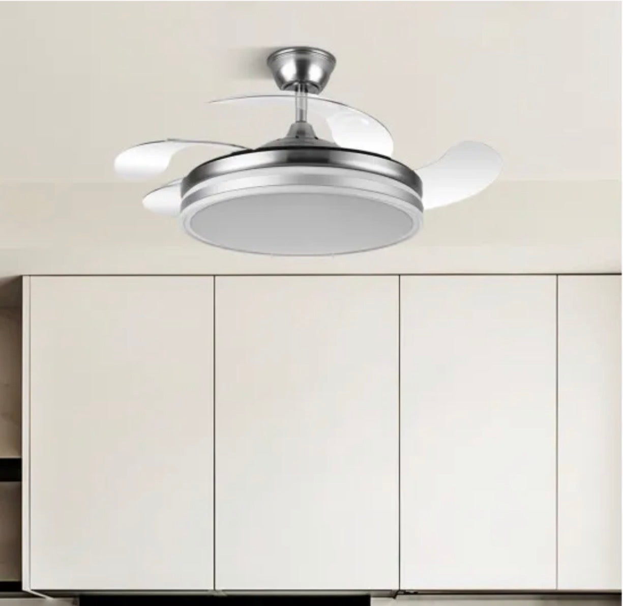 VENTILADOR BAYOMO 59W 6980LM NIQUEL 4 ASPAS DESP. 34,5/42X50/107 D.3 COLOR. DC.REMOTO+REG.INTENSIDAD