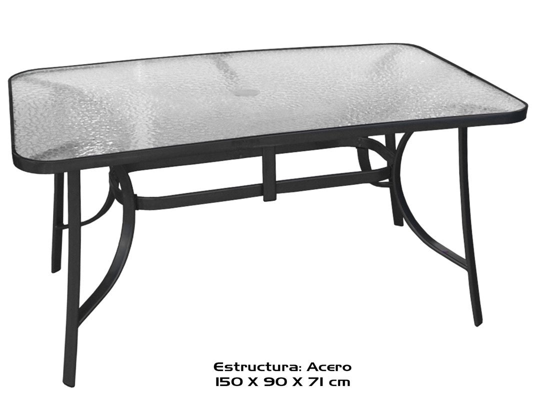 Conjunto Terraza Mesa cristal Ácido + 4 Sillones textilene