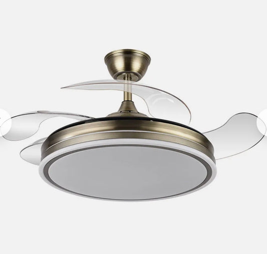 VENTILADOR BAYOMO 59W 6980LM CUERO 4 ASPAS DESP. 34,5/42X50/107D.3 COLOR, DC.REMOTO+REG.INTENSIDAD