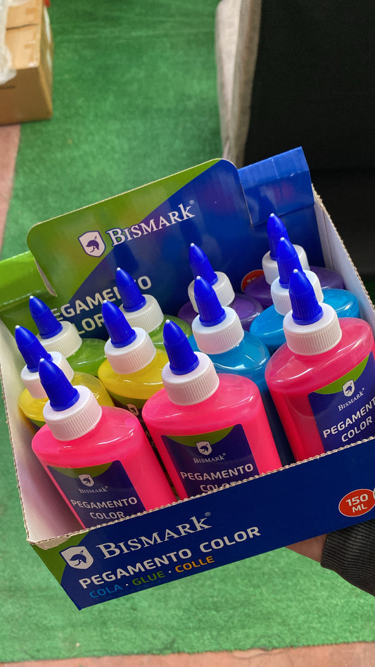 Caja Pegamento de colores sólidos 150ml bismark 12uds