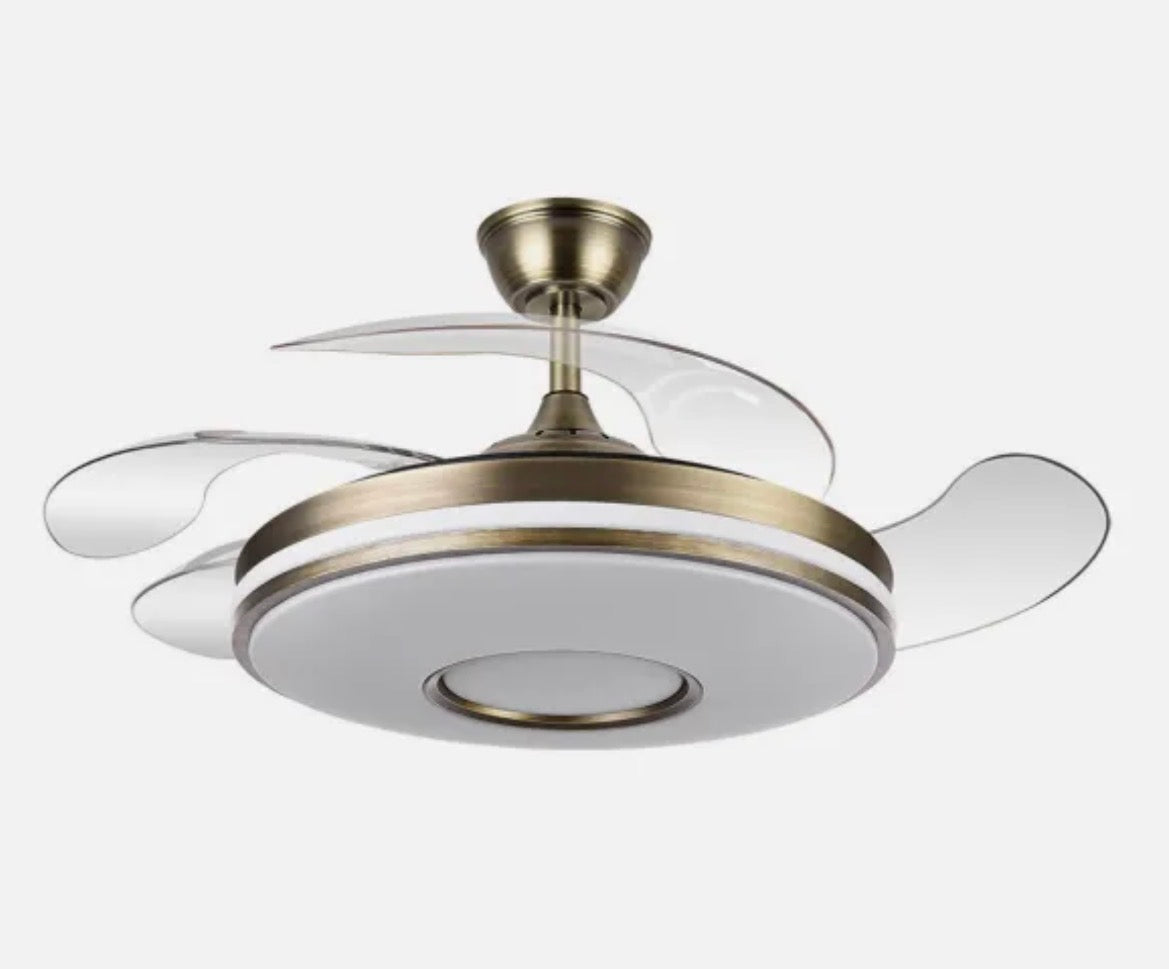 VENTILADOR DANI 59W 6980LM CUERO 4 ASPAS DESPLEGABLES 106D 3000-4200-6500K REMOTO