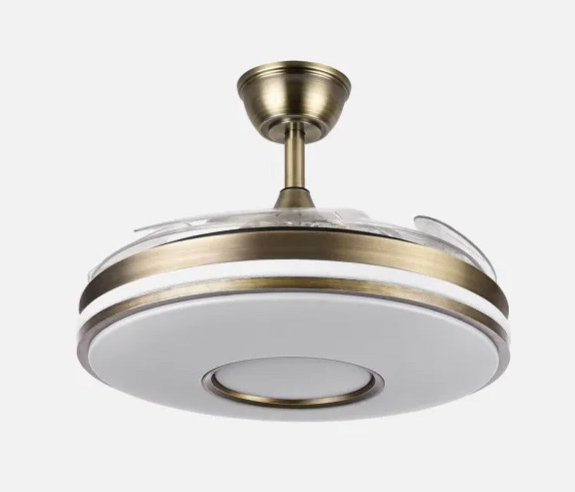 VENTILADOR DANI 59W 6980LM CUERO 4 ASPAS DESPLEGABLES 106D 3000-4200-6500K REMOTO