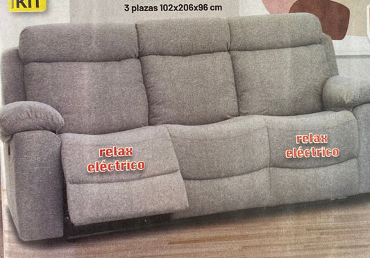 Sofá 3plazas con asiento central fijo y laterales Relax eléctricos