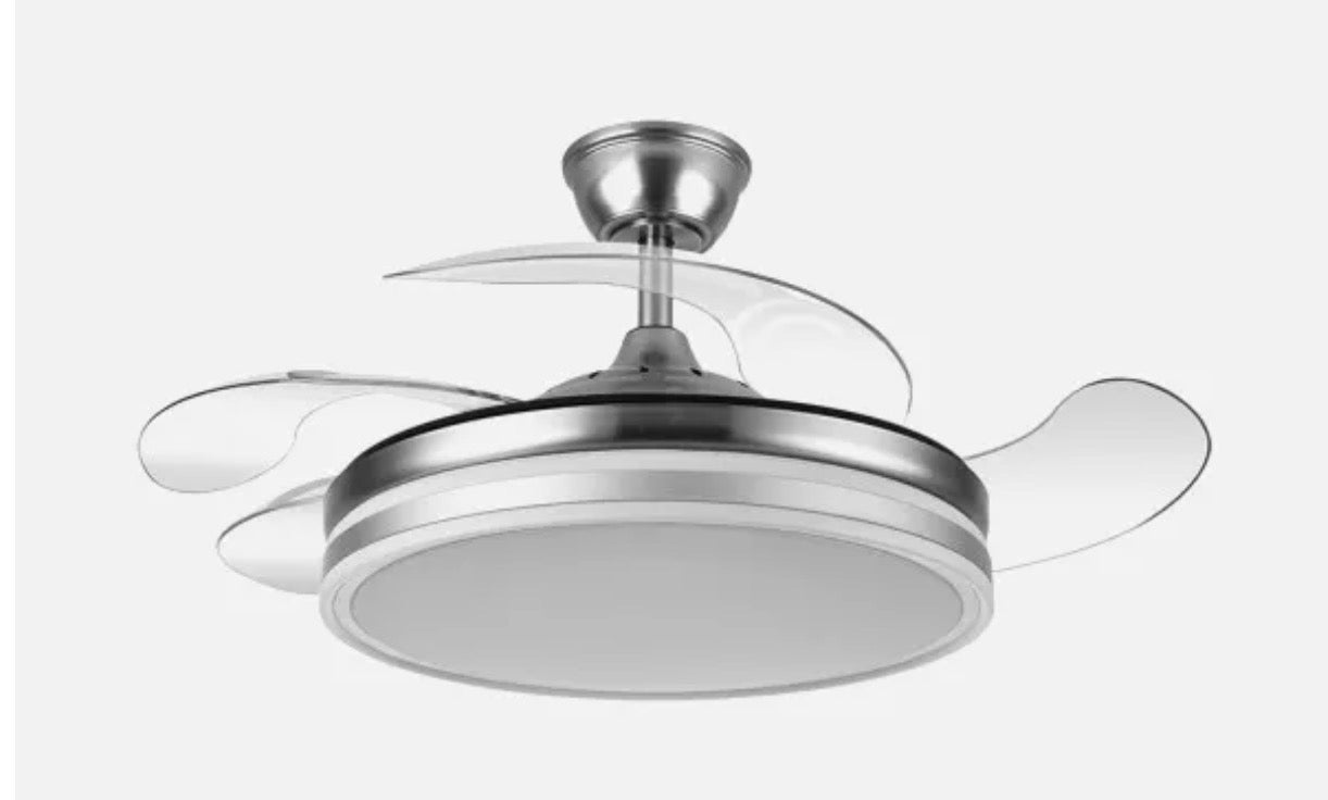 VENTILADOR BAYOMO 59W 6980LM NIQUEL 4 ASPAS DESP. 34,5/42X50/107 D.3 COLOR. DC.REMOTO+REG.INTENSIDAD