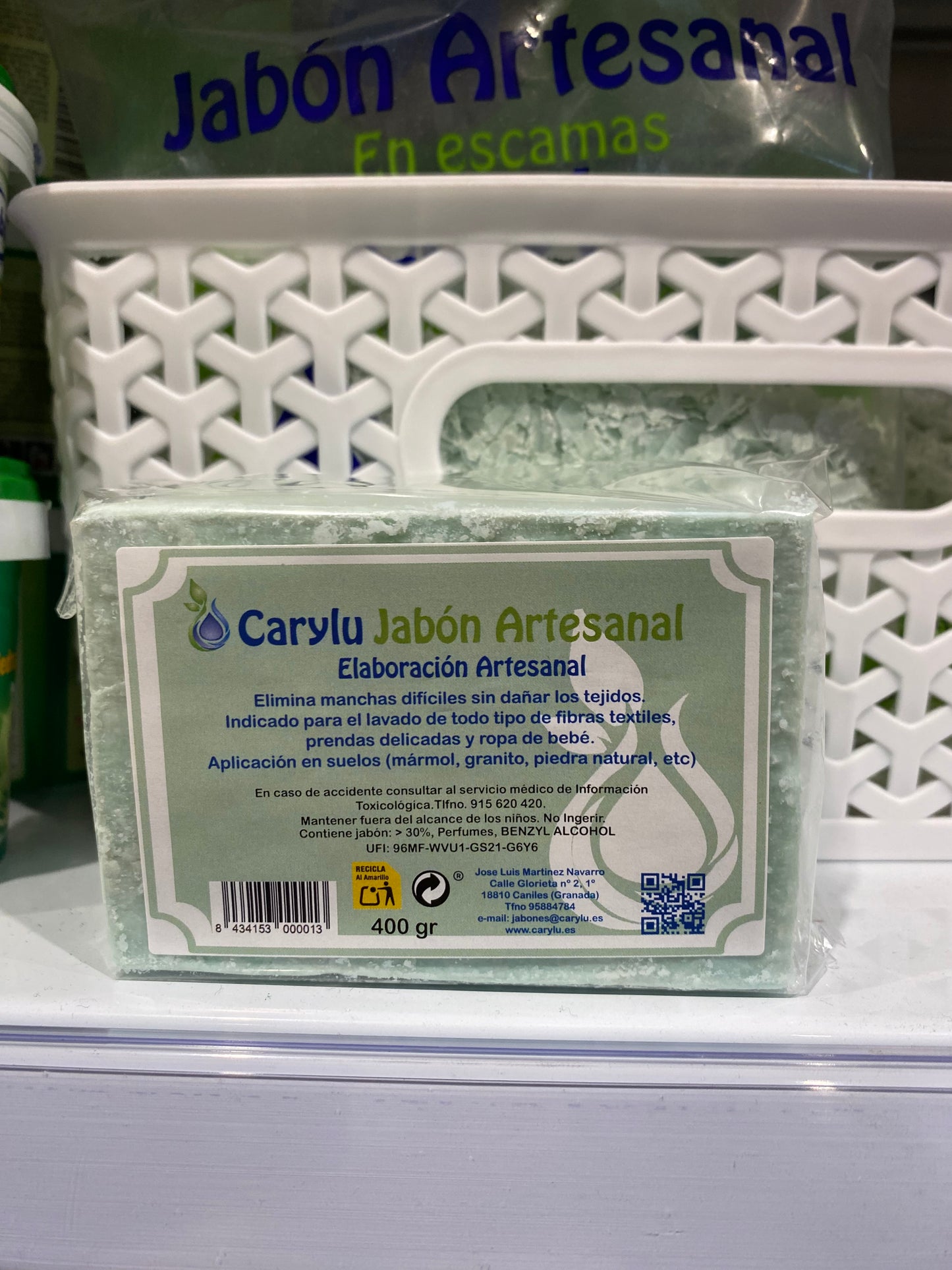 Caja pastilla jabón artesano Verde Carylu 400grs 24uds