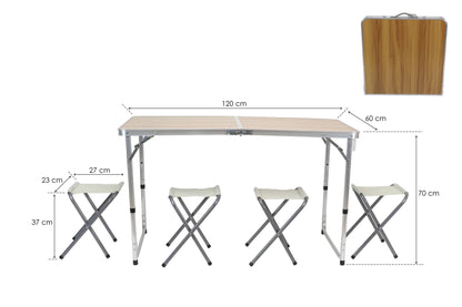Mesa aluminio plegable con 4 taburetes 2 colores (a elegir)