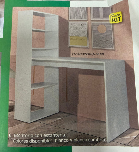 Escritorio con estantería. 77-140x122x49,5-53cm